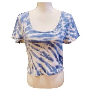 American Eagle Blue Tie-Dye Cropped T-Shirt XL X-Large